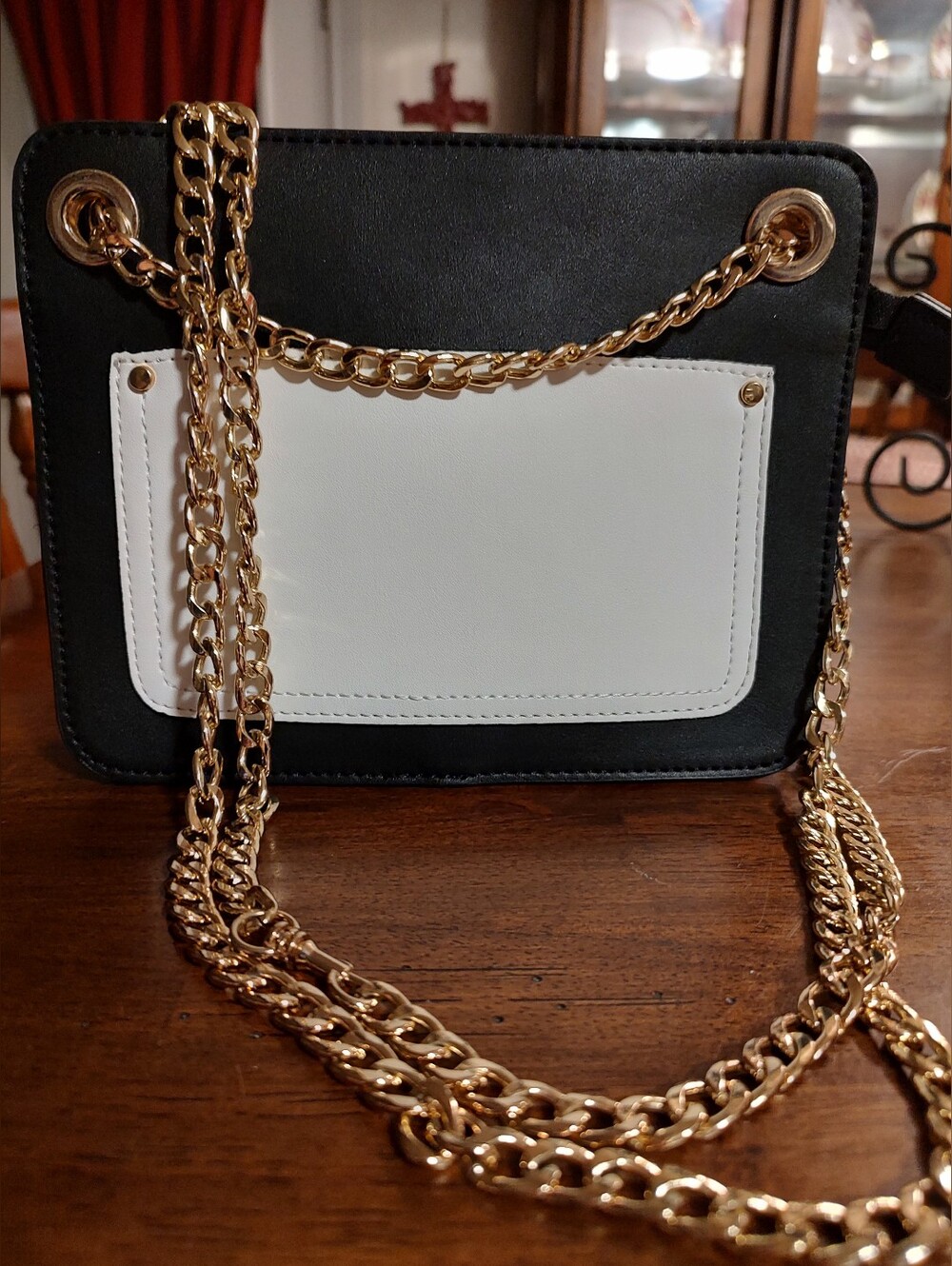 a new day Black and White Crossbody with Gold Chain Strap